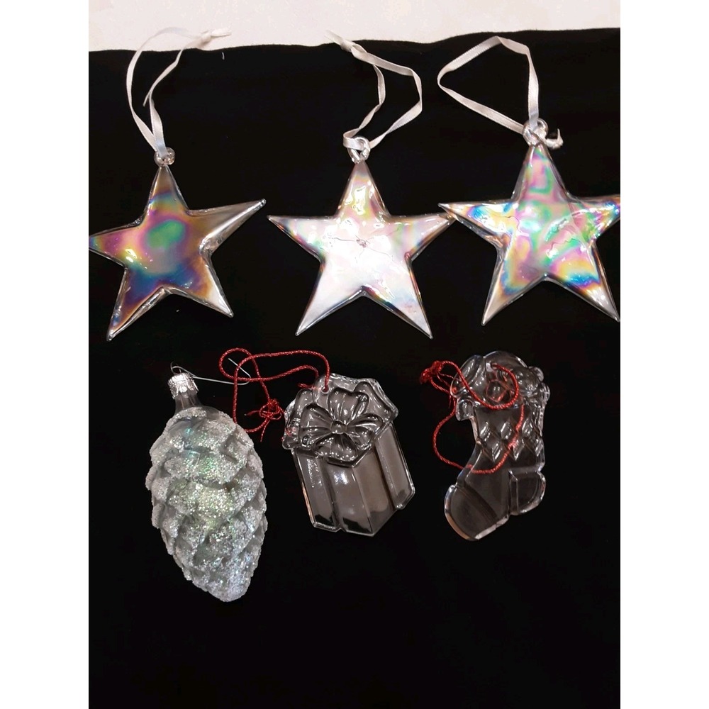 Vintage Lot 6 Mixed  Christmas Czech republic Ornaments Iridescent Glass Stars